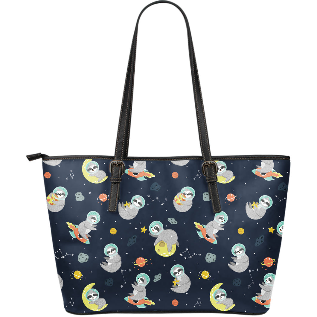 Cute Sloth Astronaut Star Planet Rocket Pattern Large Leather Tote Bag