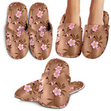 Pink Sakura Cherry Blossom Drak Brown Background Slippers