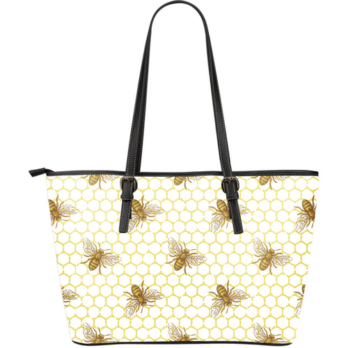 Bee Honeycomb Seamless Design Pattern Large Leather Tote Bag