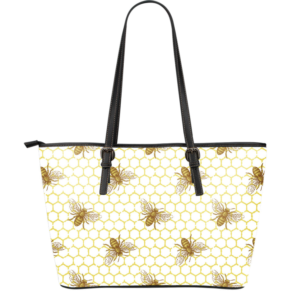 Bee Honeycomb Seamless Design Pattern Large Leather Tote Bag