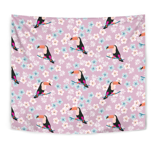 Beautiful Toucan Flower Leaves Wall Tapestry