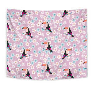 Beautiful Toucan Flower Leaves Wall Tapestry