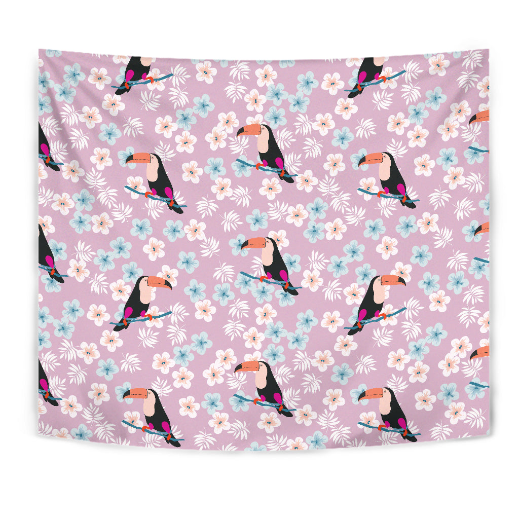 Beautiful Toucan Flower Leaves Wall Tapestry