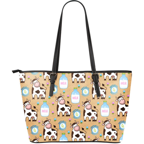 Cow Bottle Of Milk Pattern Large Leather Tote Bag