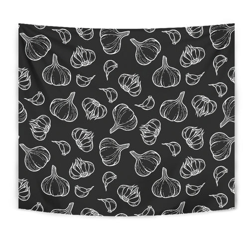 Garlic Pattern Black Background Wall Tapestry