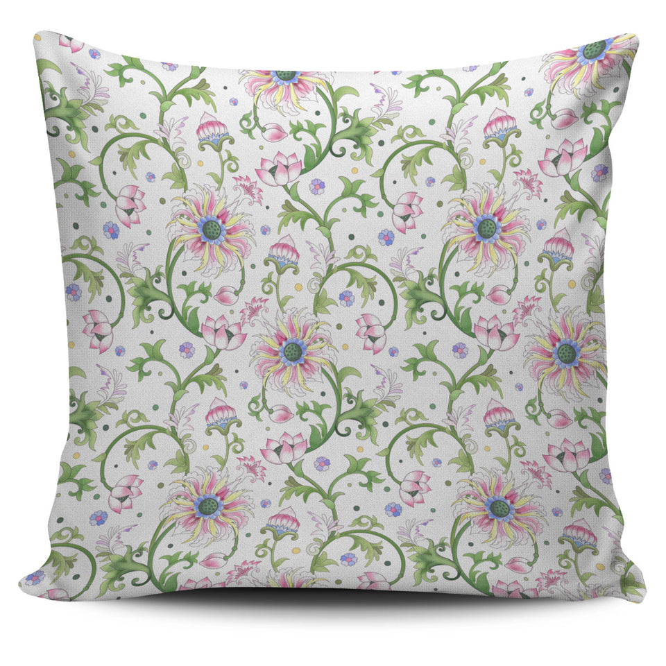 Beautiful Pink Lotus Waterlily Leaves Pattern Pillow Cover