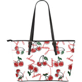 Hand Drawn Cherry Pattern Large Leather Tote Bag