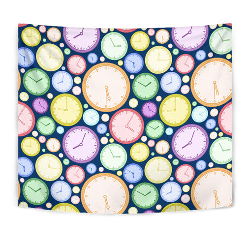 Colorful Clock Background Wall Tapestry