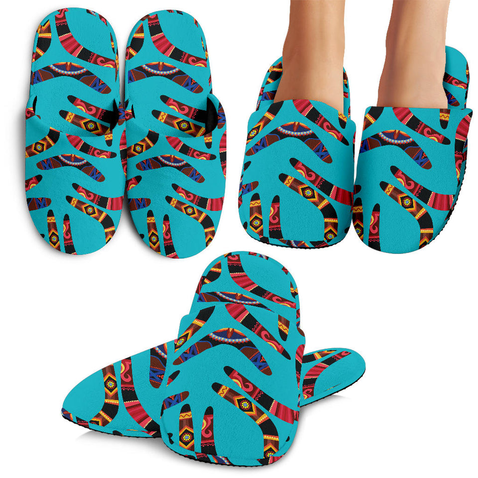 Boomerang Australian Aboriginal Ornament Blue Background Slippers