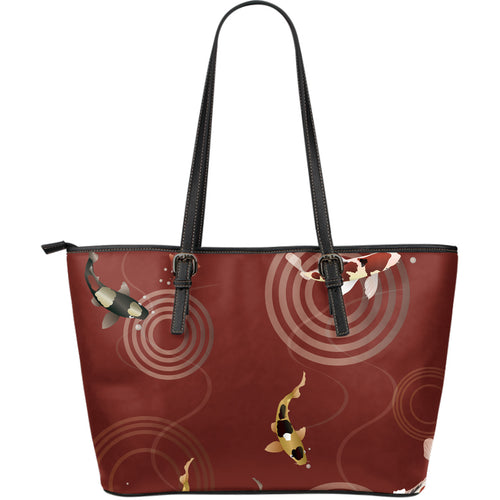 Koi Fish Carp Fish Red Background Large Leather Tote Bag