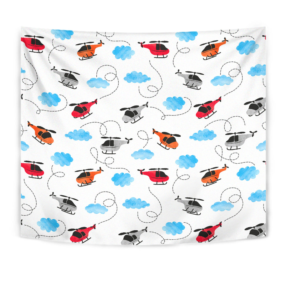Watercolor Helicopter Cloud Pattern Wall Tapestry