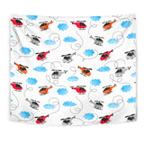 Watercolor Helicopter Cloud Pattern Wall Tapestry