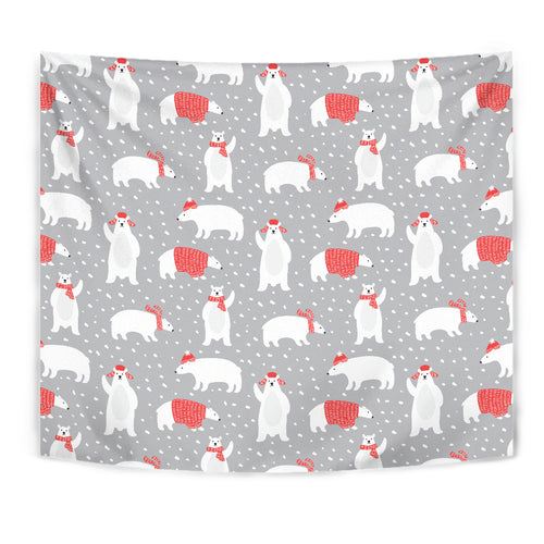 Cute Polar Bear Christmas Snow Pattern Wall Tapestry