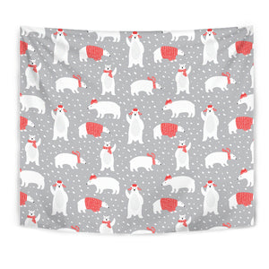 Cute Polar Bear Christmas Snow Pattern Wall Tapestry