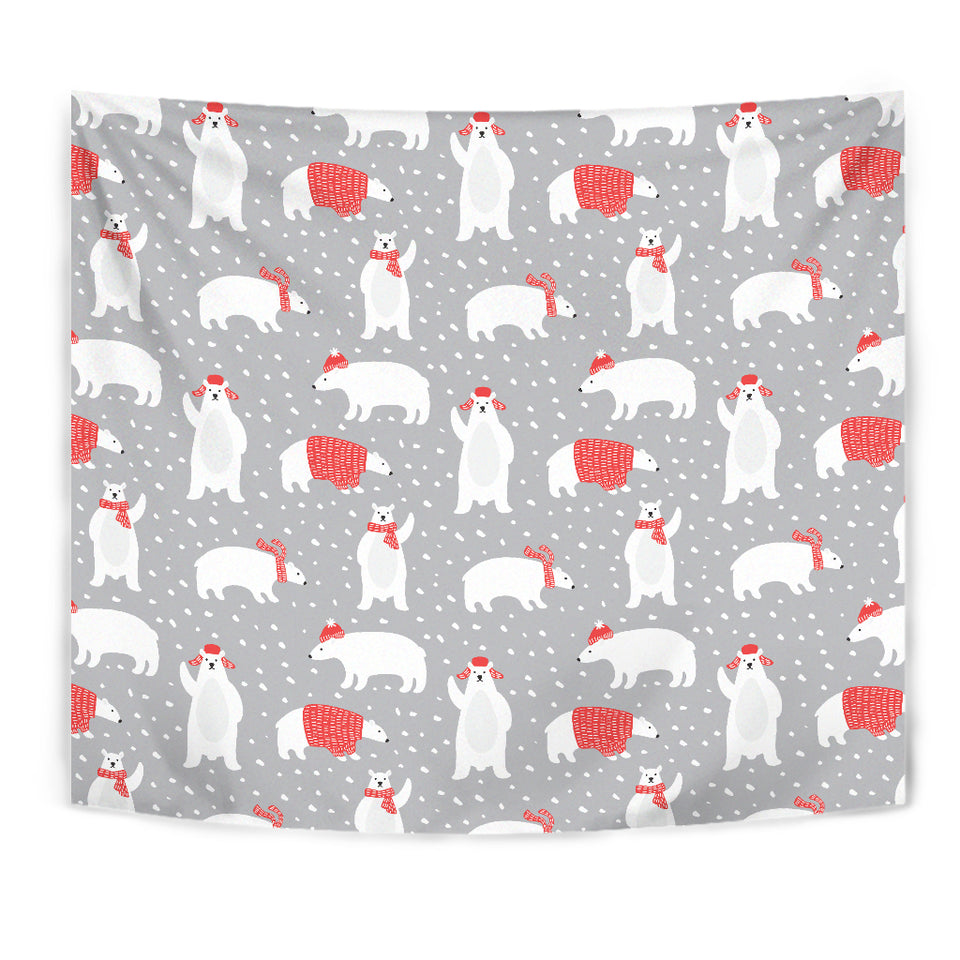 Cute Polar Bear Christmas Snow Pattern Wall Tapestry