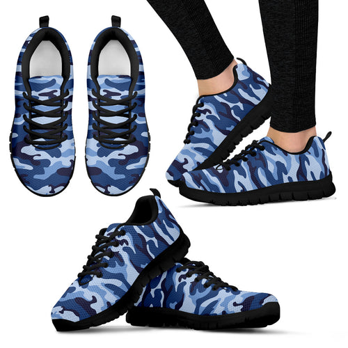 Blue Camo Camouflage Pattern Women'S Sneaker Shoes