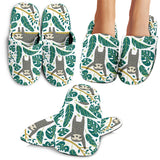 Cute Sloths Tropical Palm Leaves White Background Slippers