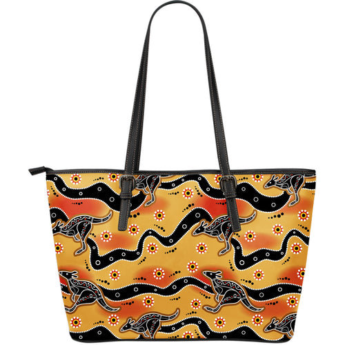Kangaroo Australian Aboriginal Art Pattern Large Leather Tote Bag