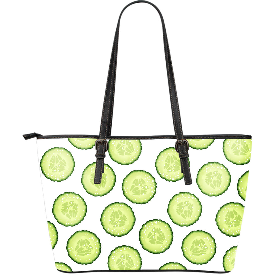 Cucumber Slices Pattern Large Leather Tote Bag
