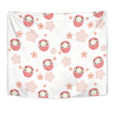 Daruma Japanese Wooden Doll Cherry Blossom Flower Pattern Wall Tapestry