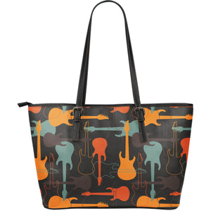 Electric Guitars Pattern Large Leather Tote Bag