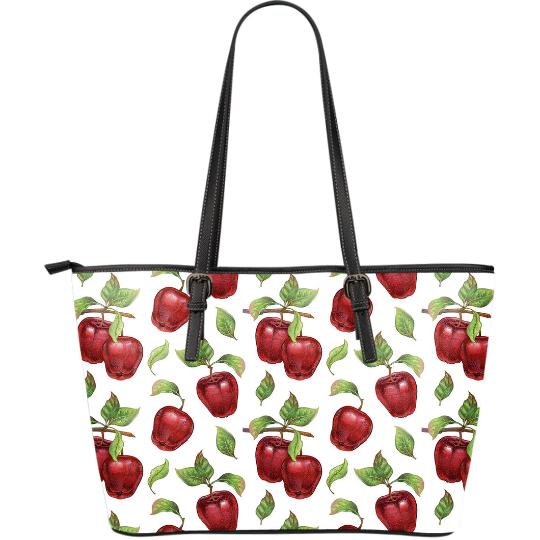 Red Apples Pattern Large Leather Tote Bag