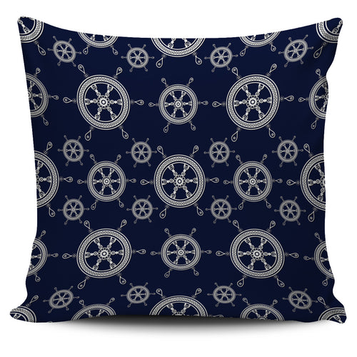 Nautical Steering Wheel Design Pattern Pillow Cover