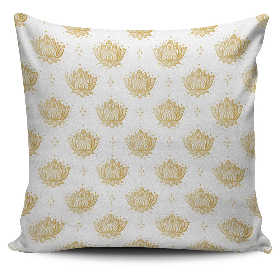 Gold Ornamental Lotue Waterlily Symbol Pattern Pillow Cover