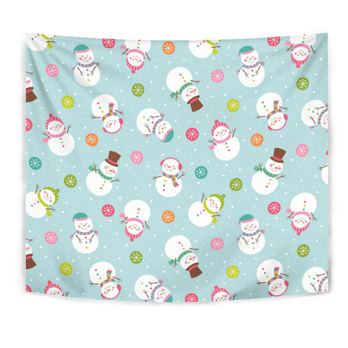 Cute Snowman Snowflake Pattern Wall Tapestry