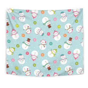 Cute Snowman Snowflake Pattern Wall Tapestry