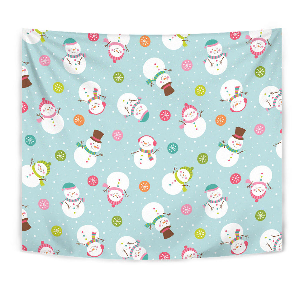 Cute Snowman Snowflake Pattern Wall Tapestry