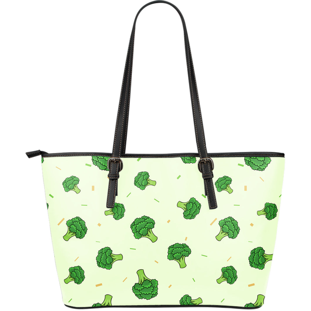 Broccoli Pattern Large Leather Tote Bag