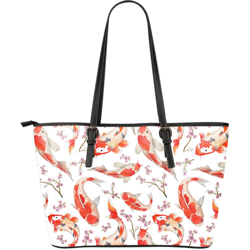 Watercolor Koi Fish Carp Fish Pattern Large Leather Tote Bag