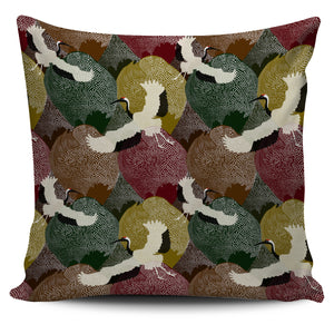 Japanese Cranes Flying Forest Dot Pattern Pillow Cover