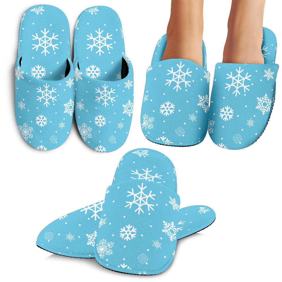 Snowflake Pattern Blue Background Slippers