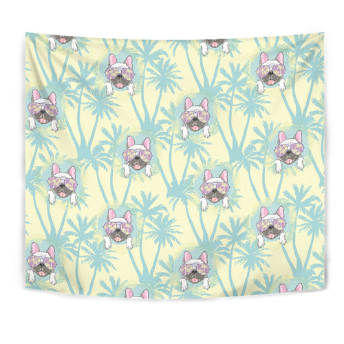 French Bulldog Hawaii Blackground Wall Tapestry