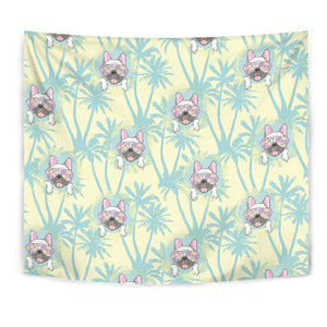 French Bulldog Hawaii Blackground Wall Tapestry
