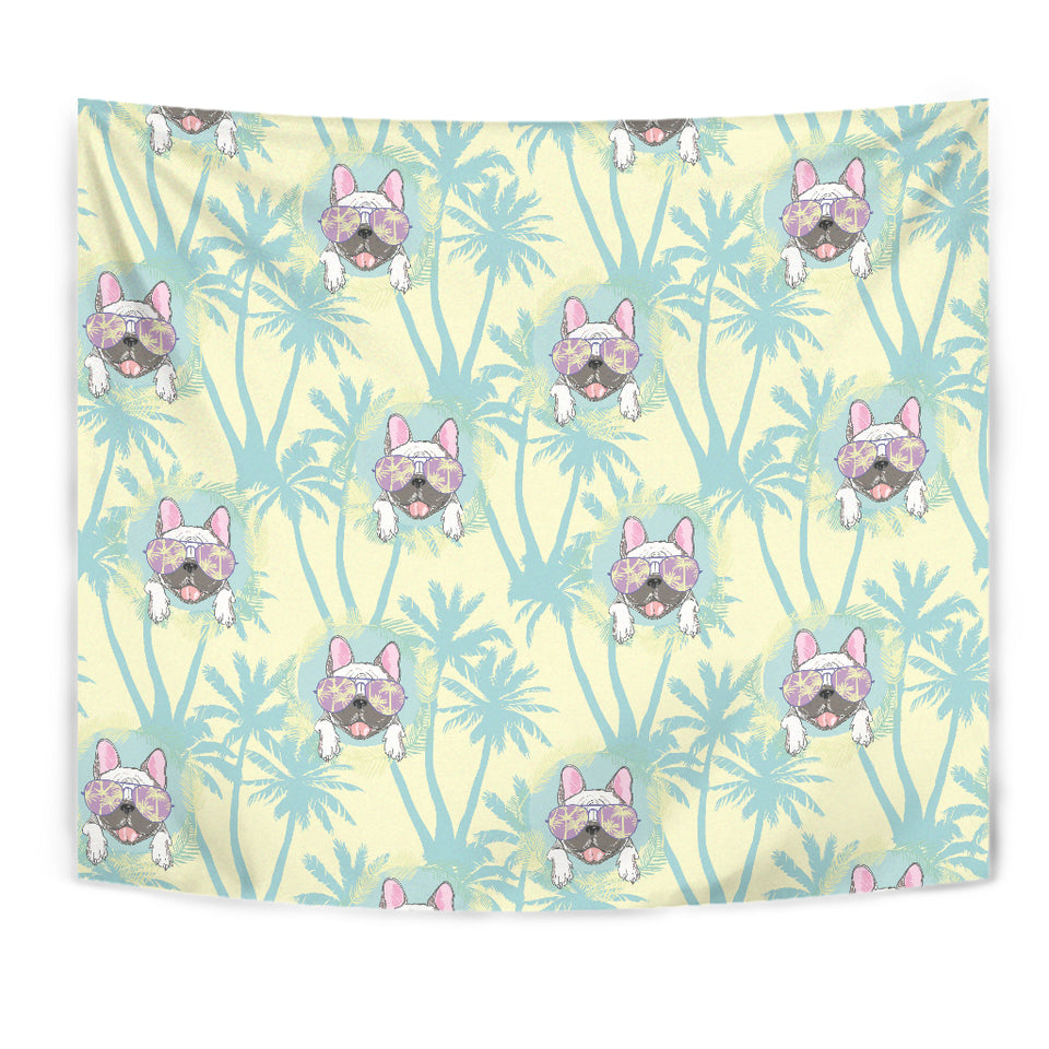 French Bulldog Hawaii Blackground Wall Tapestry