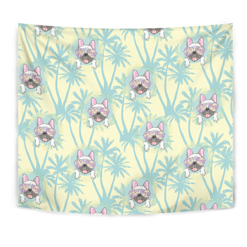 French Bulldog Hawaii Blackground Wall Tapestry