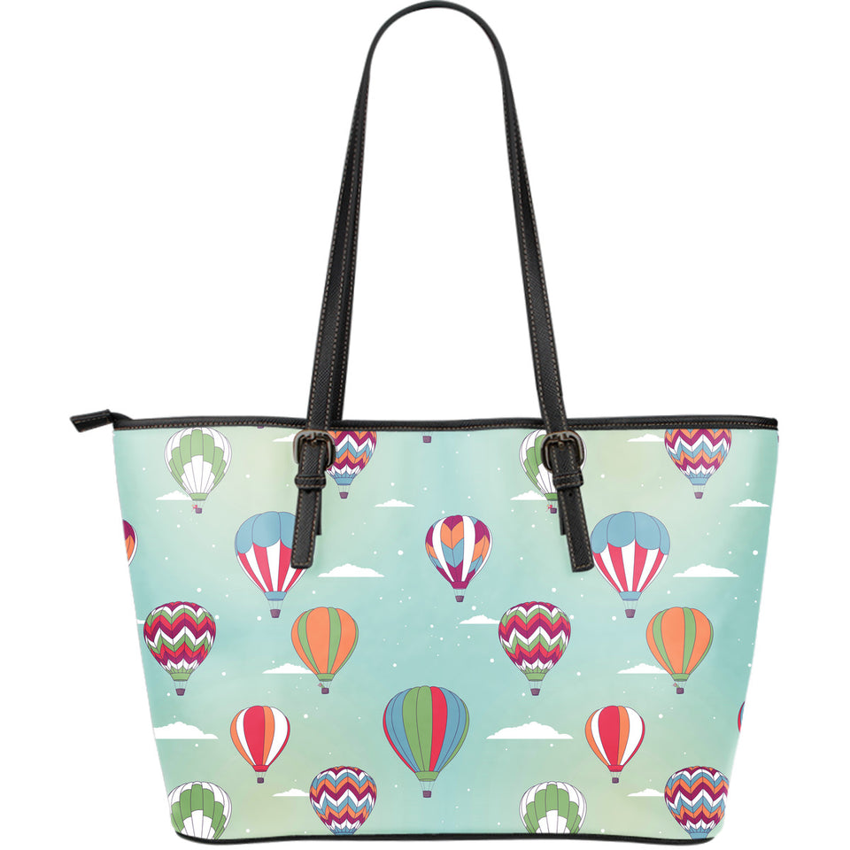 Hot Air Balloon Design Pattern Large Leather Tote Bag