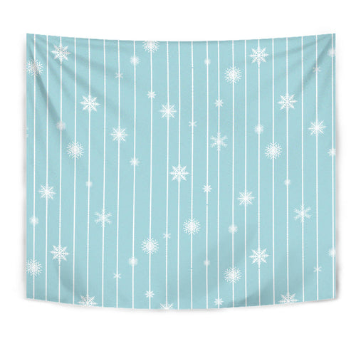 Snowflake Pattern Blue Stripe Background Wall Tapestry