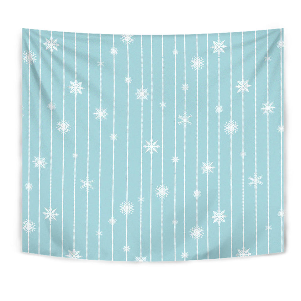 Snowflake Pattern Blue Stripe Background Wall Tapestry