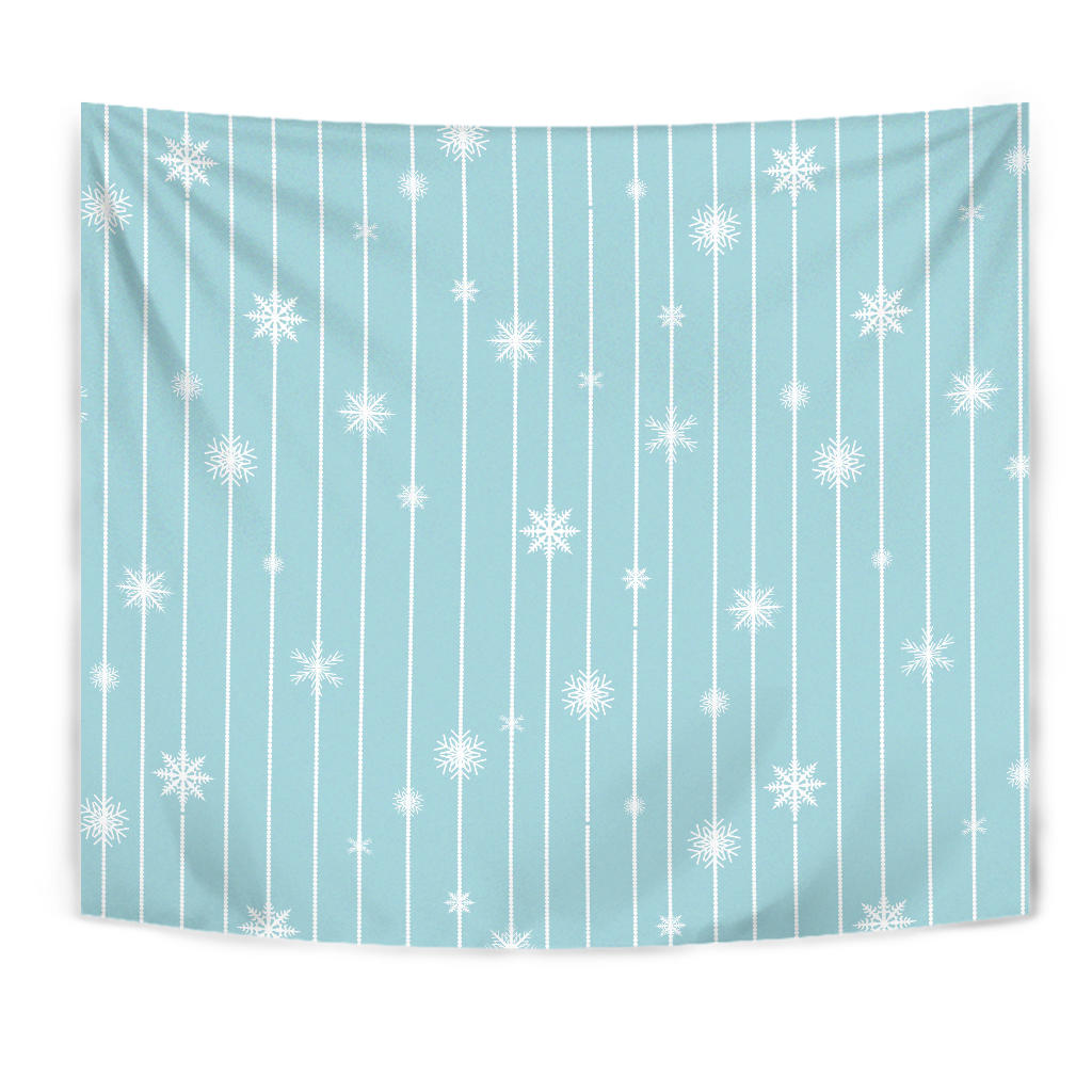 Snowflake Pattern Blue Stripe Background Wall Tapestry