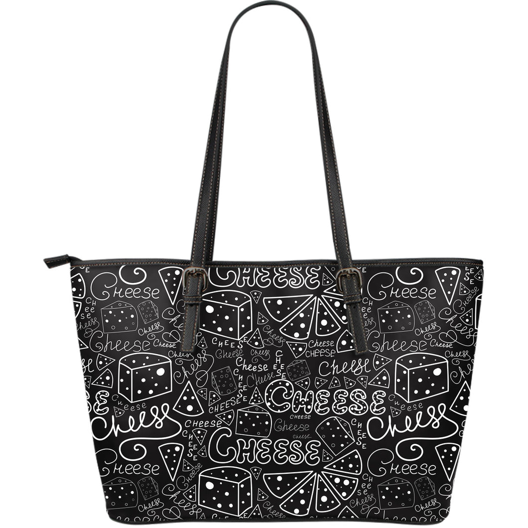 Handwritten Cheese Pattern Large Leather Tote Bag