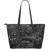 Handwritten Cheese Pattern Large Leather Tote Bag
