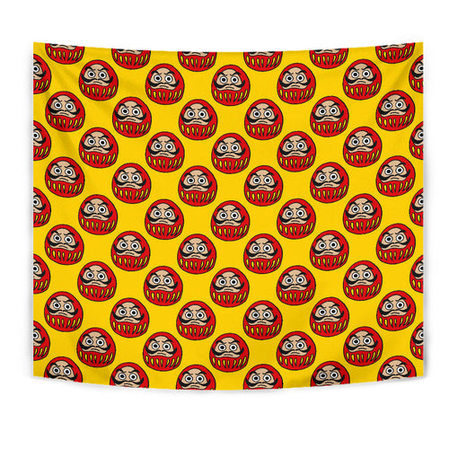 Daruma Japanese Wooden Doll Yellow Background Wall Tapestry