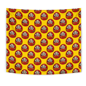 Daruma Japanese Wooden Doll Yellow Background Wall Tapestry