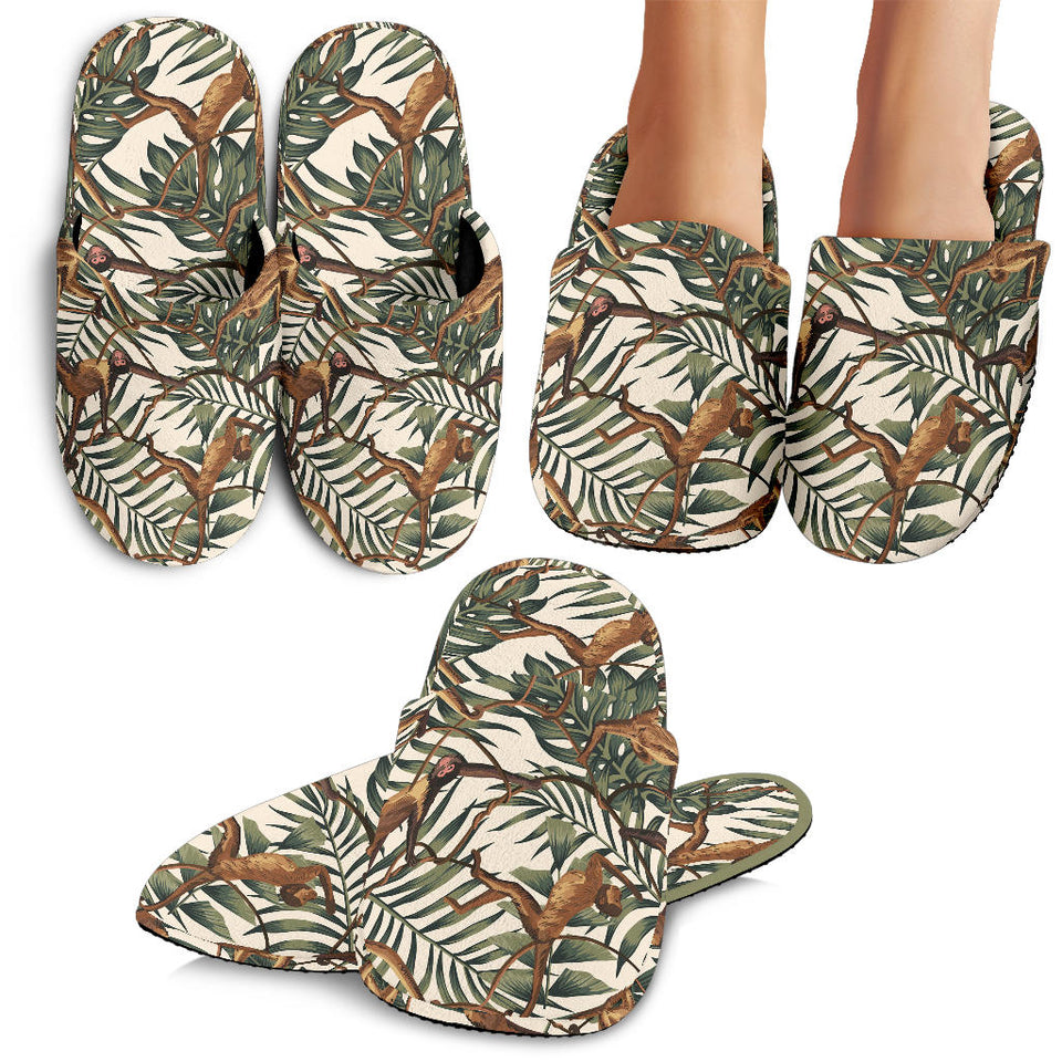 Monkey Tropical Leaves Background Slippers