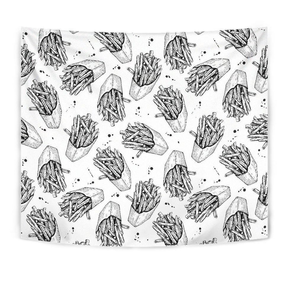 Hand Drawn French Fries Pattern Wall Tapestry