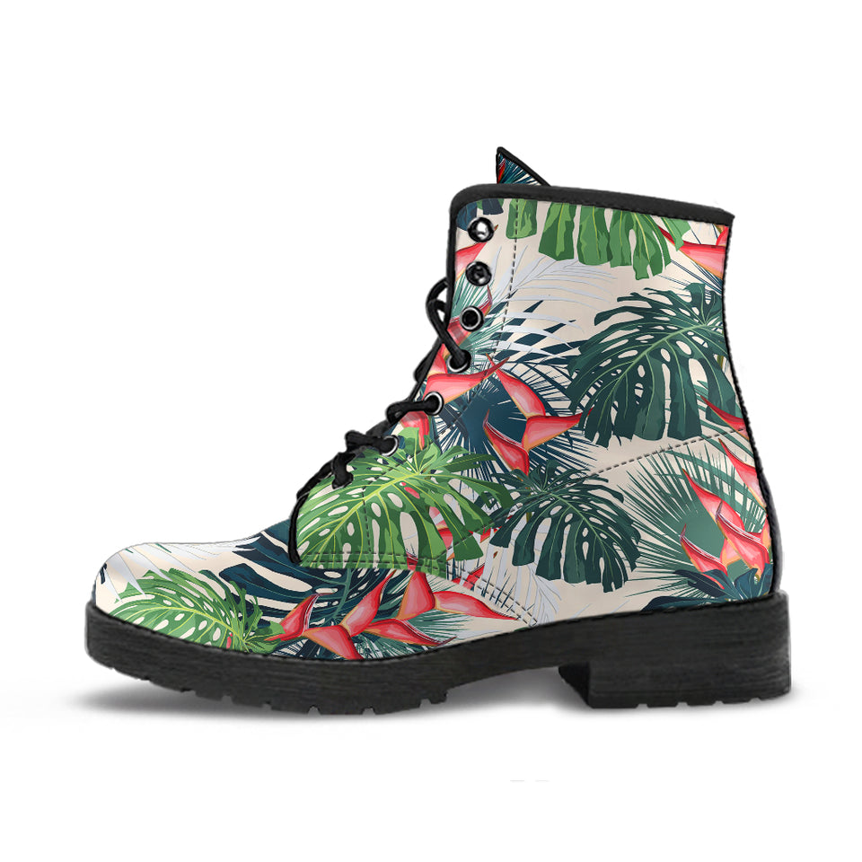 Heliconia Flowers, Palm And Monstera Leaves Leather Boots